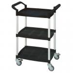 Three tier plastic utility tray trolleys with open sides and ends 384024