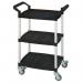 Three tier plastic utility tray trolleys with open sides and ends 384024