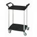 Two tier plastic utility tray trolleys with open sides and ends with 2 black mini size shelves 384026