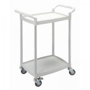 Two tier plastic utility tray trolleys with open sides and ends with 2