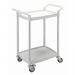 Two tier plastic utility tray trolleys with open sides and ends with 2 white mini size shelves 384027