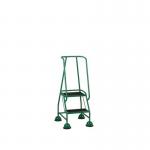 2 Tread Spring Loaded Step,full Handrail, Anti-slip Treads Green 385108