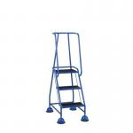 3 Tread Spring Loaded Step,full Handrail, Anti-slip Treads Light Blue 385110