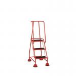 3 Tread Spring Loaded Step,full Handrail, Anti-slip Treads Red 385111