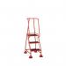 3 Tread Spring Loaded Step,full Handrail, Anti-slip Treads Red 385111