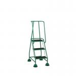 3 Tread Spring Loaded Step,full Handrail, Anti-slip Treads Green 385112