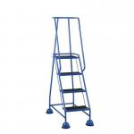 4 Tread Spring Loaded Step,full Handrail, Anti-slip Treads Light Blue 385114