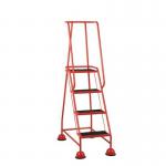 4 Tread Spring Loaded Step,full Handrail, Anti-slip Treads Red 385115