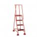 4 Tread Spring Loaded Step,full Handrail, Anti-slip Treads Red 385115