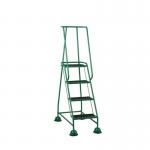 4 Tread Spring Loaded Step,full Handrail, Anti-slip Treads Green 385116
