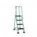 4 Tread Spring Loaded Step,full Handrail, Anti-slip Treads Green 385116