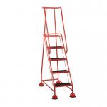 5 Tread Spring Loaded Step,full Handrail, Anti-slip Treads Red 385119