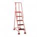 5 Tread Spring Loaded Step,full Handrail, Anti-slip Treads Red 385119