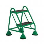 2 Tread Spring Loaded Step,no Handrail, Rubber Treads Green 385124