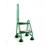 2 Tread Spring Loaded Step,single Handrail, Rubber Treads Green 385128