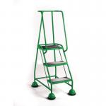 Mobile platform steps with cup feet and full handrail 3 tread in green 385136