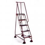 Mobile platform steps with cup feet and full handrail 5 tread in red 385143