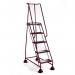 Mobile platform steps with cup feet and full handrail 5 tread in red 385143