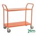 The Slingsby Shelved Trolleys Konga two tier trolley in orange is a practical and versatile storage solution. Its vibrant orange color stands out and adds a pop of color to any space. The two tiers provide ample storage space while the shelving allows for easy organization of items. This trolley is durable and efficient, making it a useful addition to any setting.