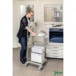 Adjustable mini mail distribution trolley with 1 shelf and 1 basket 385330