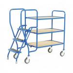 Order picking tray trolleys with 3 plywood shelves 386375