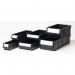 A photograph of slingsby storage bins shelf trays in black recycled material showcases a versatile storage solution. With various size options, these bins are suitable for any organizational needs. The sleek black trays give a clean and modern look to any space.