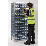 Galvanised shelving including shelf bins Starter and add on bays - 14 shelves - 112 bins 386556