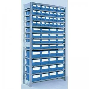 Galvanised shelving including shelf bins Starter and add on bays - 12
