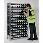Galvanised shelving including shelf bins Starter and add on bays - 14 shelves - 112 bins 386586