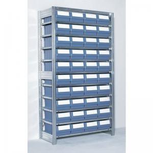 Galvanised shelving including shelf bins Starter and add on bays - 10