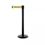 Tensator Advance retractable barrier system with text webbing - Black post with Cleaning in progress message 387743