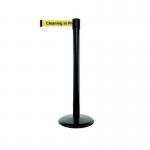 Tensator® Advance retractable barrier system with text webbing - Black post with Cleaning in progress message 387743