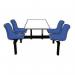 The photo shows a Multipurpose Seating Polypropylene fixed canteen table and chairs from GPC Industries Ltd. The table and chairs are designed for self-assembly and can comfortably seat 4 people. It has a 2-way access, making it convenient for people to sit and move around.