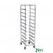 In the photograph, there are several Slingsby warehouse trolleys, specifically bin and tray trolleys. These trolleys have 11 levels and are labeled as product number 387929. The trolleys are made of metal and have wheels attached to the bottom for easy movement. Each level is labeled with numbers for organization. The trolleys are stacked one on top of the other, creating a neat and compact storage system.