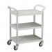 Three tier plastic utility tray trolleys with open sides and ends with 3 standard white 387993