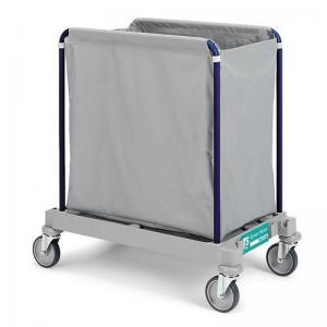 Side opening steel laundry trolley with plastic coated bags, 300litres