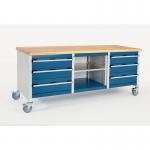 Mobile Heavy Duty Storage Benchwith 4 X 150 Drawers, 2 X 200 Drawers and Open Section 388158