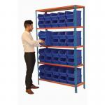 Boltless shelving with small parts bins, blue bins 388830