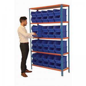 Boltless shelving with small parts bins, blue bins 388830