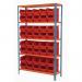 Boltless shelving with small parts bins, red bins 388831