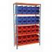 Boltless shelving with small parts bins, blue/red bins 388832