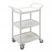 Three tier plastic utility tray trolleys with open sides and ends with 3 mini white shelves 389481