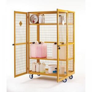 COSHH hazardous Boxwell mesh sided shelf trucks, with security doors