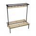 A sleek and modern Slingsby Cloakroom Furniture Evolve duo bench with a mesh top shelf measures at 3000 x 800mm. It features 28 hooks, 3 uprights, and a striking black finish. Perfect for any contemporary space in need of stylish and functional furniture.