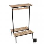 Evolve duo bench with wood top shelf 2500 x 800mm 24 hooks - 3 uprights - black 397098