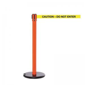 Wheeled retractable belt safety barrier with printed message - set of