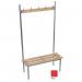 This photo shows sleek and modern Slingsby Cloakroom Furniture, specifically the Evolve solo bench. The bench measures 3000 x 400mm and features 14 hooks, with 3 uprights in a bold red color. Its perfect for organizing and hanging coats, bags, and other items in a stylish and functional way.