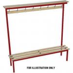 Evolve solo bench with wood top shelf 2500 x 400mm 12 hooks - 3 uprights - red 397894