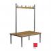 This picture shows a sleek, modern changing room bench from the Slingsby Cloakroom Furniture line. It features two benches joined together, perfect for use in a club or shared facility. The minimalist design and clean lines give it a professional and stylish look.