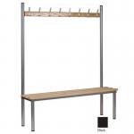 Club solo changing room bench, black 1000mm wide x 400mm deep with 5 hooks 398127